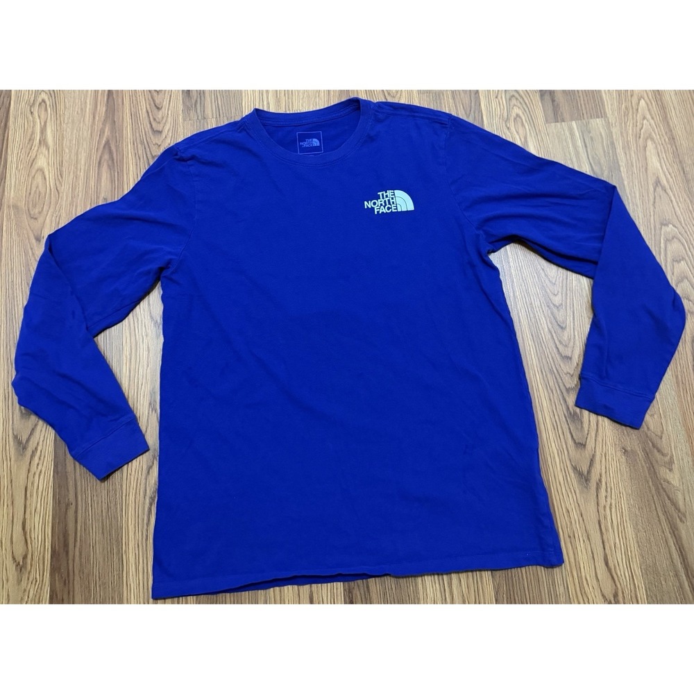 The North Face Box NSE Shirt Mens Large Blue Back Graphic Never Stop Exploring